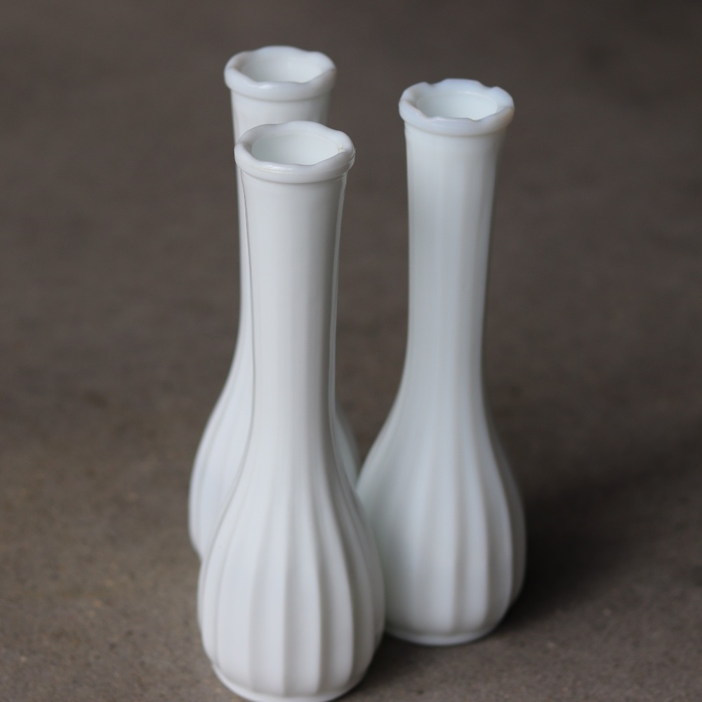 Lot of 3 Milk Glass Bud Vases